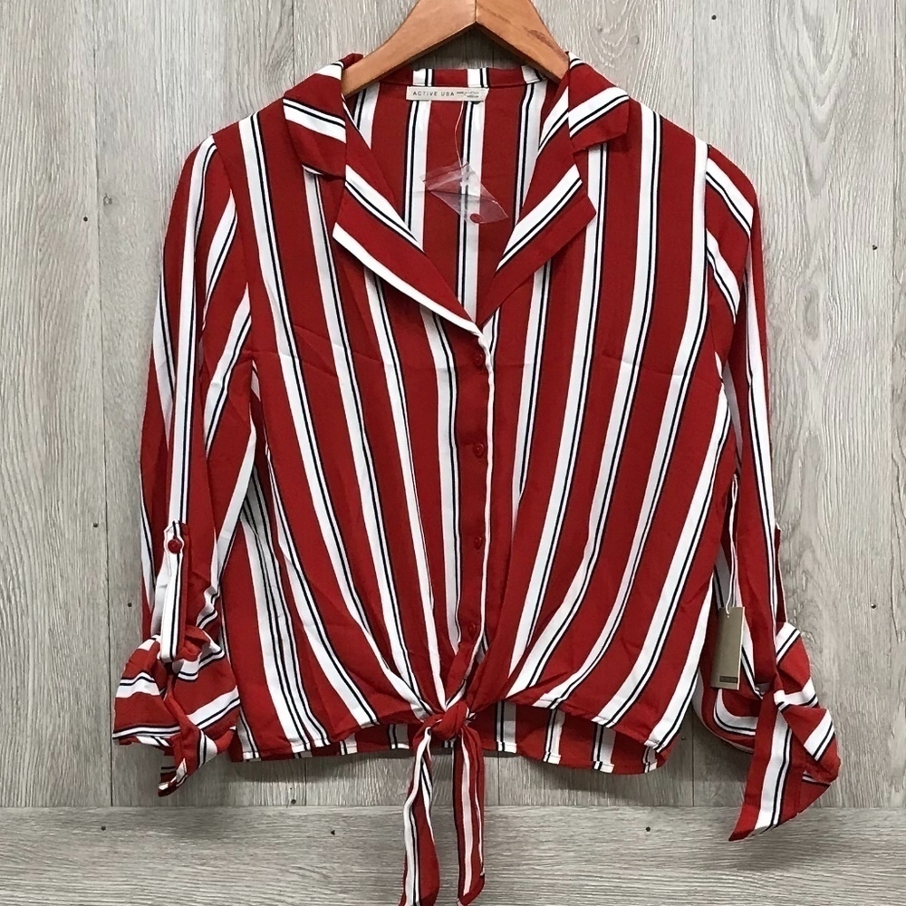 Red Striped Tie Front Button Up Adjustable BB793